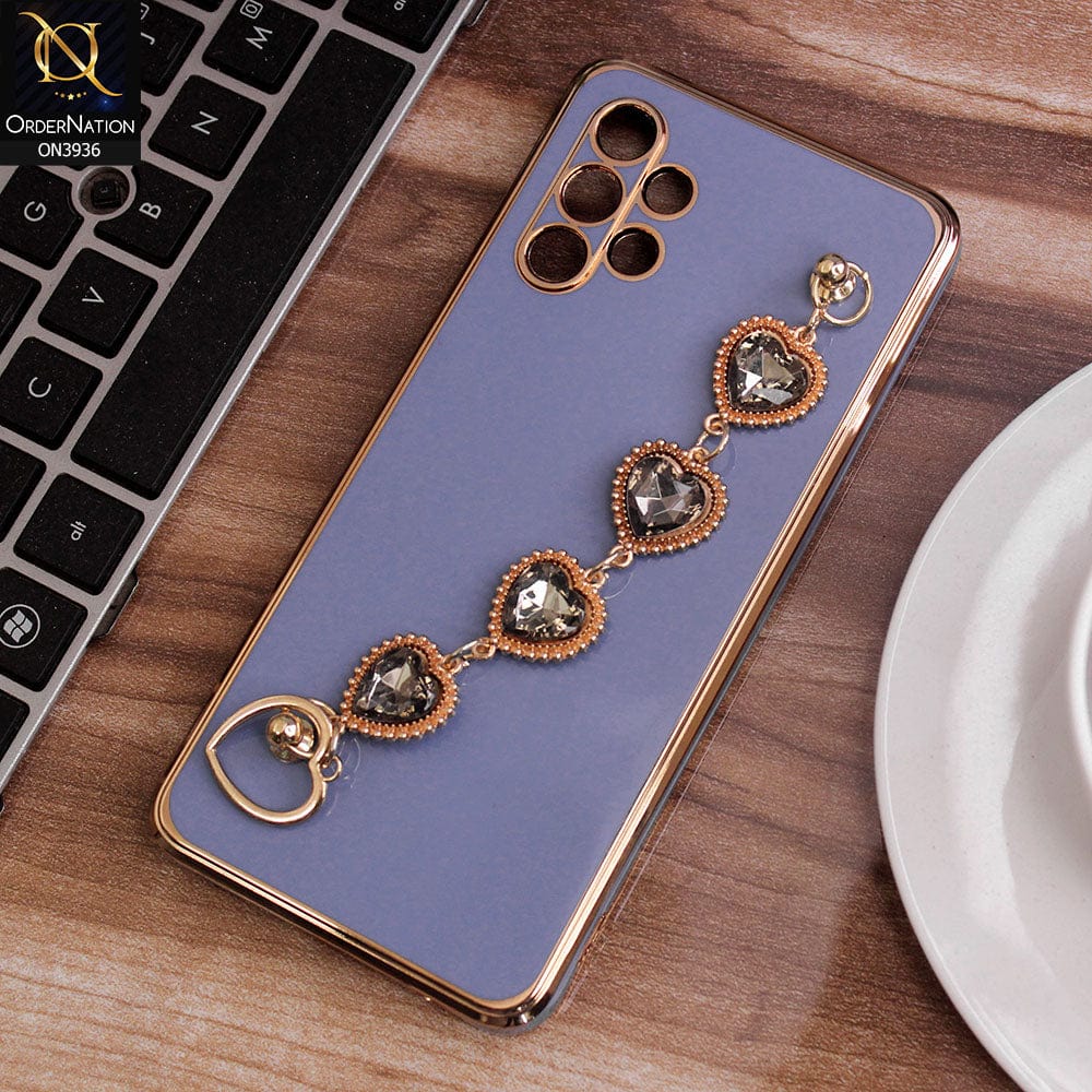 Samsung Galaxy A32 Cover - Blue - New Electroplating Silk Shiny Camera Bumper Soft Case With Heart Chain Holder