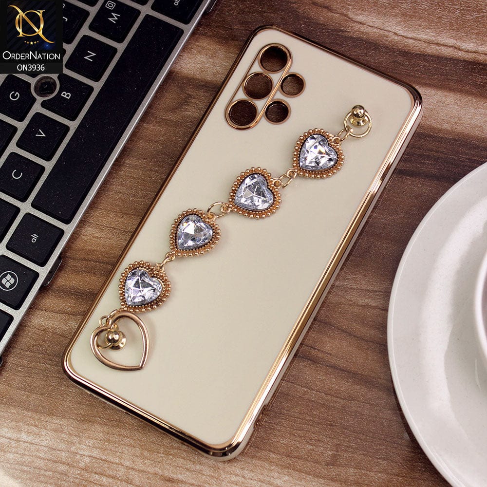 Samsung Galaxy A32 Cover - Skin - New Electroplating Silk Shiny Camera Bumper Soft Case With Heart Chain Holder