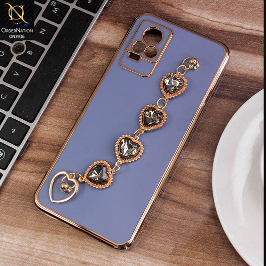 Vivo Y73 Cover - Blue - New Electroplating Silk Shiny Camera Bumper Soft Case With Heart Chain Holder
