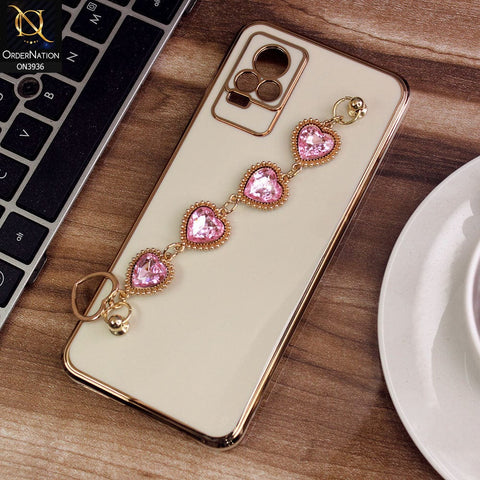 Vivo V21e Cover - Skin - New Electroplating Silk Shiny Camera Bumper Soft Case With Heart Chain Holder