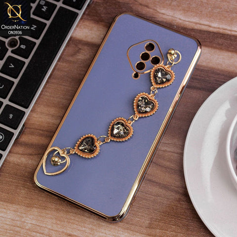 Vivo Y51 (2020 September) Cover - Blue - New Electroplating Silk Shiny Camera Bumper Soft Case With Heart Chain Holder