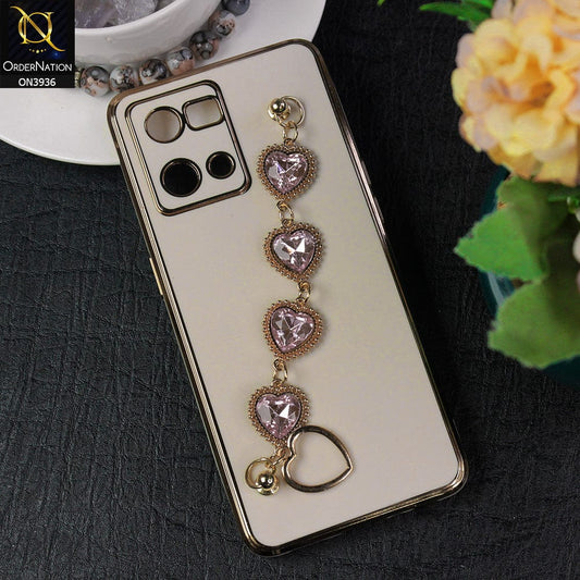 Oppo F21 Pro 4G Cover - White - New Electroplating Silk Shiny Camera Bumper Soft Case With Heart Chain Holder