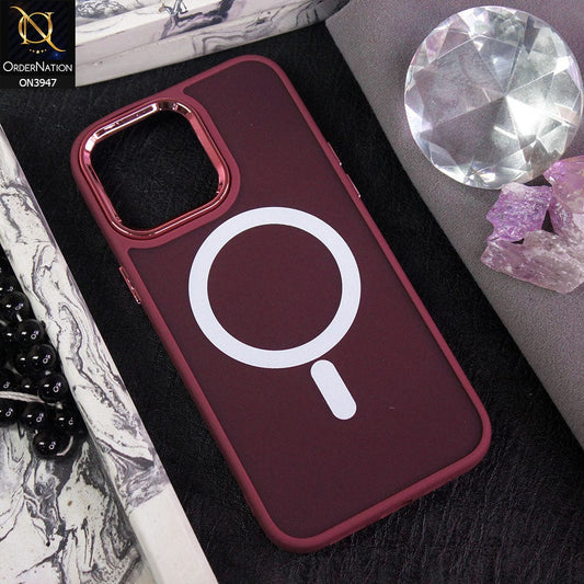 iPhone 13 Pro Max Cover - Maroon - New MagSafe Colored Soft Silicone Borders Case With Electroplating Camera Ring ( MagSafe Notification Enabled )