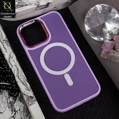 iPhone 14 Pro Max Cover - Purple - New MagSafe Colored Soft Silicone Borders Case With Electroplating Camera Ring ( MagSafe Notification Enabled )