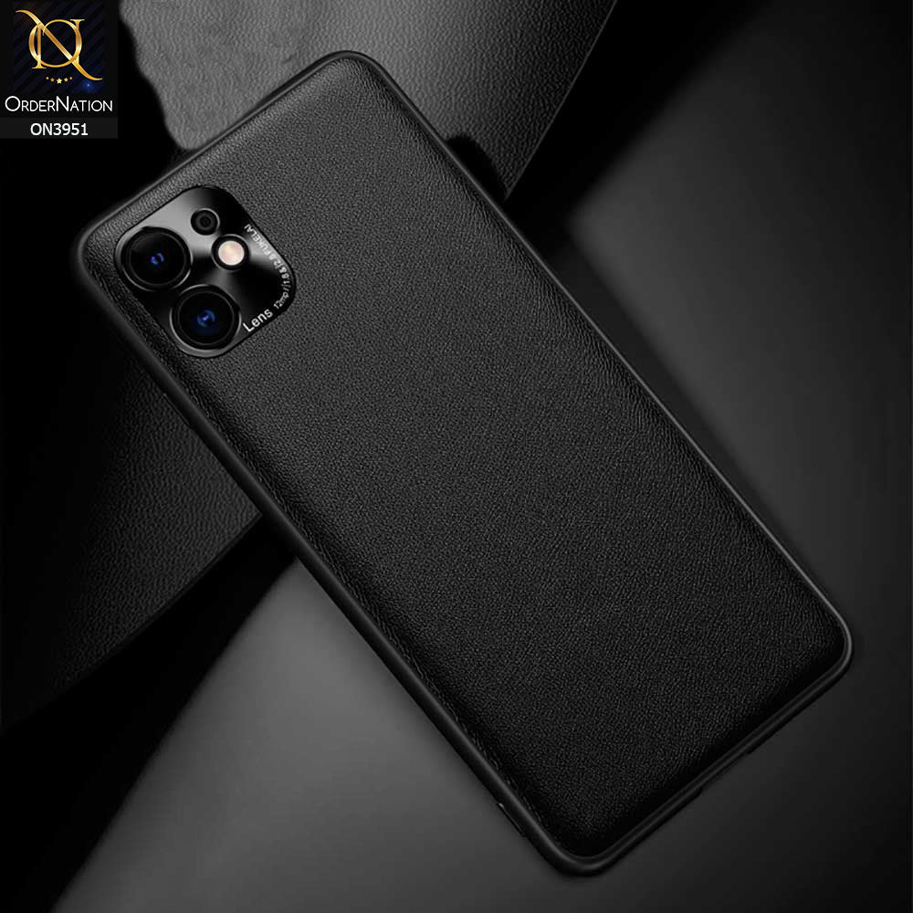 iPhone 11 Cover - Black - ONation Classy Leather Series - Minimalistic Classic Textured Pu Leather With Attractive Metallic Camera Protection Soft Borders Case