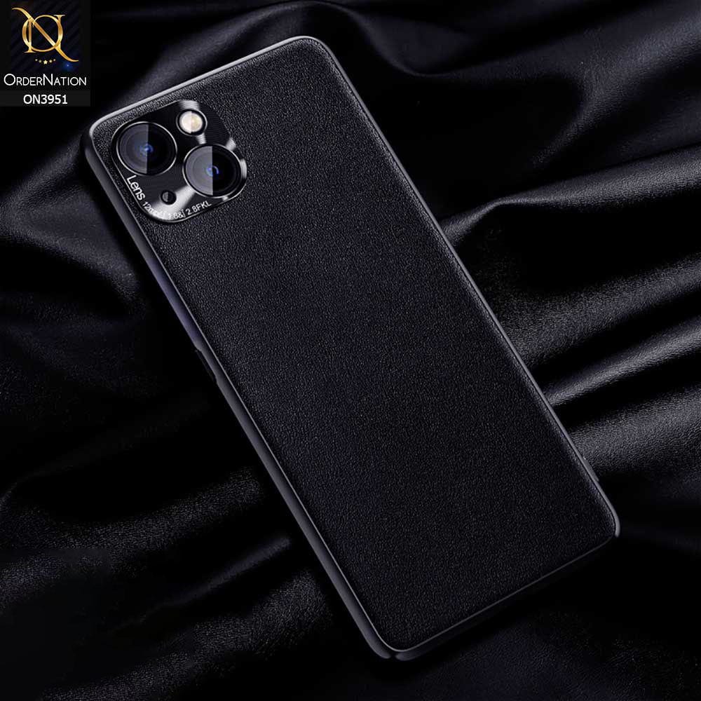 iPhone 13 Cover - Black - ONation Classy Leather Series - Minimalistic Classic Textured Pu Leather With Attractive Metallic Camera Protection Soft Borders Case