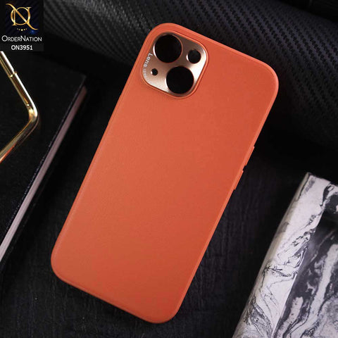 iPhone 13 Cover - Orange - ONation Classy Leather Series - Minimalistic Classic Textured Pu Leather With Attractive Metallic Camera Protection Soft Borders Case