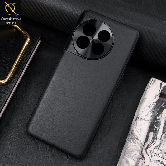 OnePlus 11 Cover - Black - ONation Classy Leather Series - Minimalistic Classic Textured Pu Leather With Attractive Metallic Camera Protection Soft Borders Case