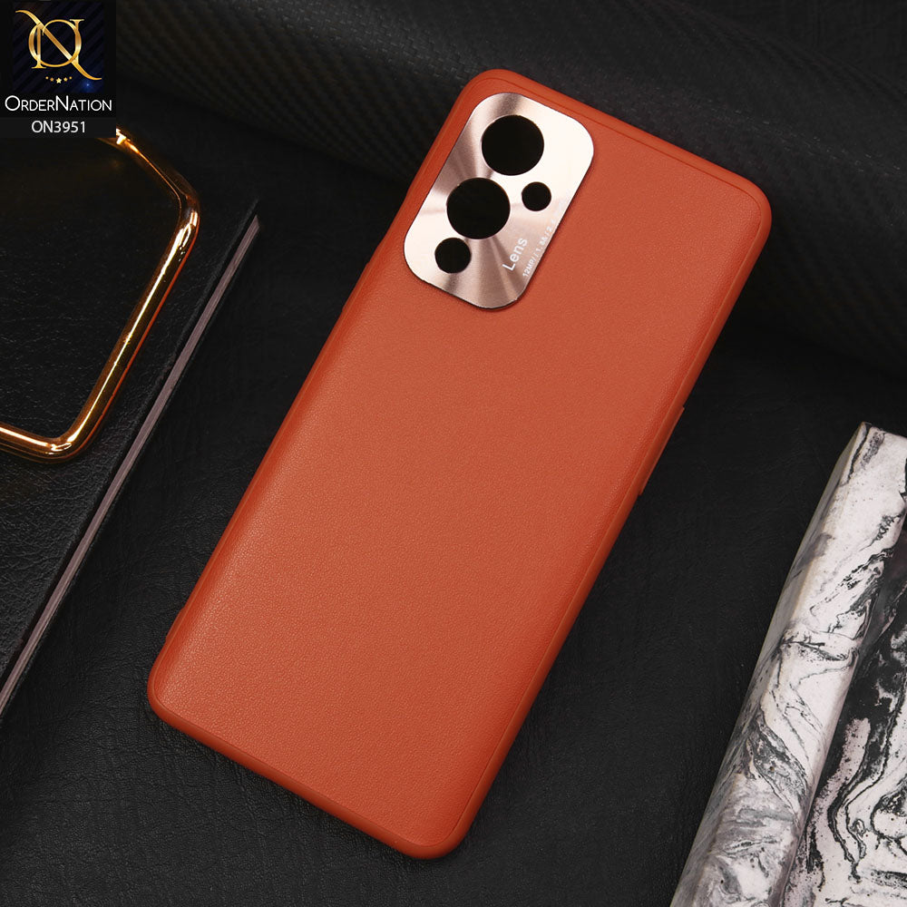 OnePlus 9 Cover - Orange - ONation Classy Leather Series - Minimalistic Classic Textured Pu Leather With Attractive Metallic Camera Protection Soft Borders Case