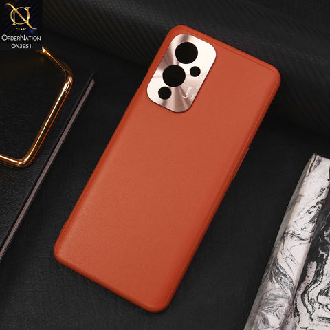 OnePlus 9 Cover - Orange - ONation Classy Leather Series - Minimalistic Classic Textured Pu Leather With Attractive Metallic Camera Protection Soft Borders Case