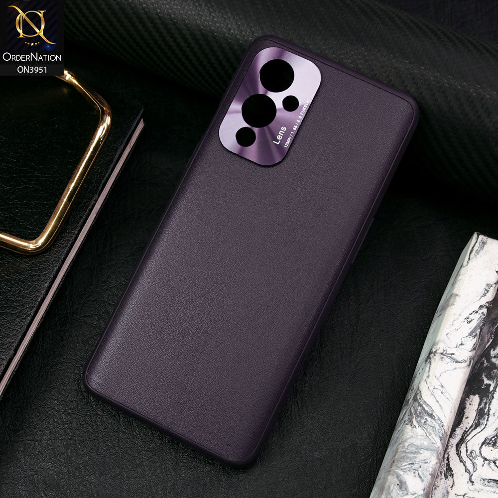 OnePlus 9 Cover - Purple - ONation Classy Leather Series - Minimalistic Classic Textured Pu Leather With Attractive Metallic Camera Protection Soft Borders Case