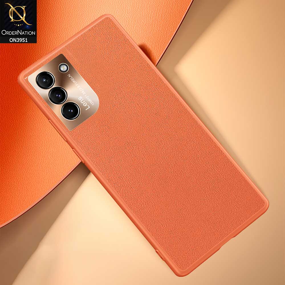 Samsung Galaxy S21 5G Cover - Orange - ONation Classy Leather Series - Minimalistic Classic Textured Pu Leather With Attractive Metallic Camera Protection Soft Borders Case