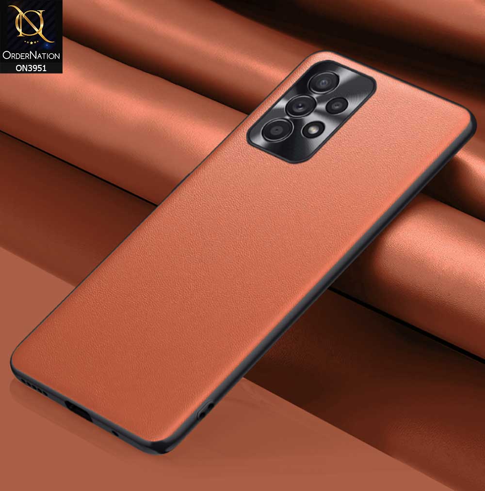 Samsung Galaxy A33 5G Cover - Orange - ONation Classy Leather Series - Minimalistic Classic Textured Pu Leather With Attractive Metallic Camera Protection Soft Borders Case