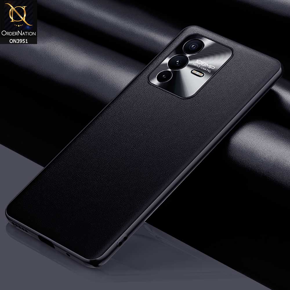 Vivo V23 5G Cover - Black - ONation Classy Leather Series - Minimalistic Classic Textured Pu Leather With Attractive Metallic Camera Protection Soft Borders Case