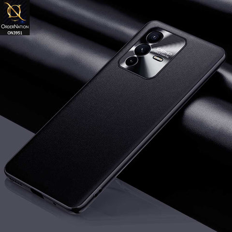 Vivo V23 5G Cover - Black - ONation Classy Leather Series - Minimalistic Classic Textured Pu Leather With Attractive Metallic Camera Protection Soft Borders Case