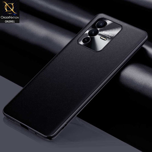 Vivo S12 Cover - Black - ONation Classy Leather Series - Minimalistic Classic Textured Pu Leather With Attractive Metallic Camera Protection Soft Borders Case