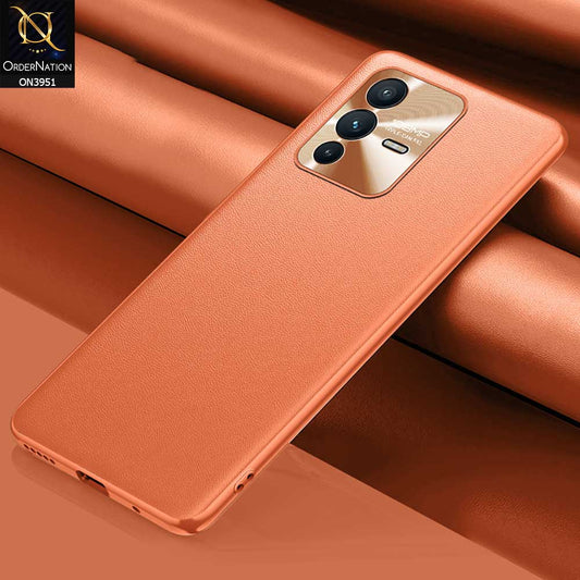 Vivo V23 5G Cover - Orange - ONation Classy Leather Series - Minimalistic Classic Textured Pu Leather With Attractive Metallic Camera Protection Soft Borders Case