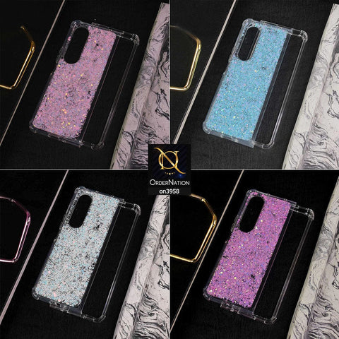 Samsung Galaxy Z Fold 3 5G Cover  - Blue - All New 4D design Shockproof Airbag Shiny Glitter Soft Case ( Glitter Does Not Move )