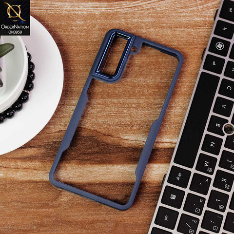 Samsung Galaxy S21 FE 5G Cover - Blue -  Trendy Electroplating Camera Shiny Borders Crash Resistant Pc + Tpu Protection Case