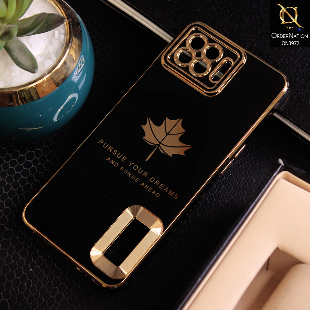 Oppo Reno 4F Cover - Black - Electroplating Borders Maple Leaf Camera Bumper Protection Soft Silicone Case
