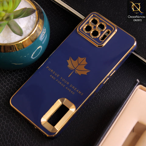 Oppo A93 Cover - Blue - Electroplating Borders Maple Leaf Camera Bumper Protection Soft Silicone Case