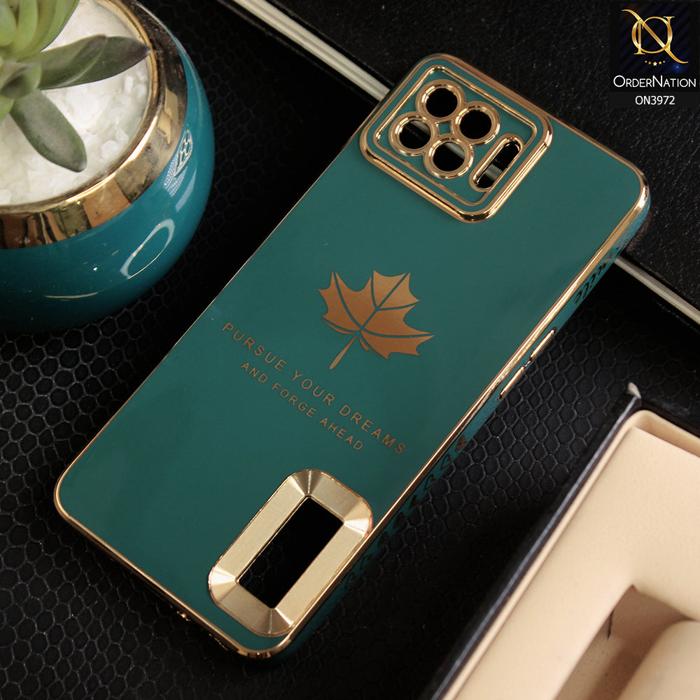 Oppo A93 Cover - Green - Electroplating Borders Maple Leaf Camera Bumper Protection Soft Silicone Case