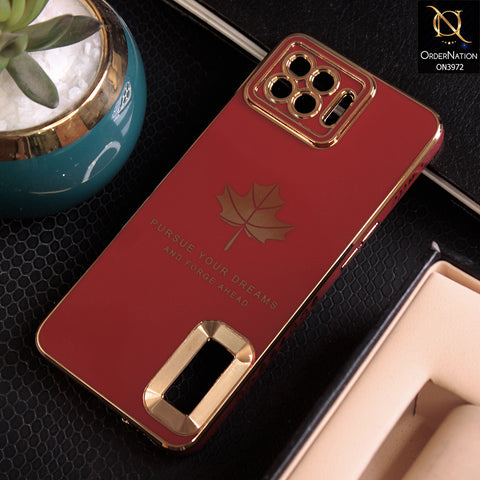 Oppo Reno 4F Cover - Maroon - Electroplating Borders Maple Leaf Camera Bumper Protection Soft Silicone Case