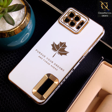 Oppo A93 Cover - White - Electroplating Borders Maple Leaf Camera Bumper Protection Soft Silicone Case