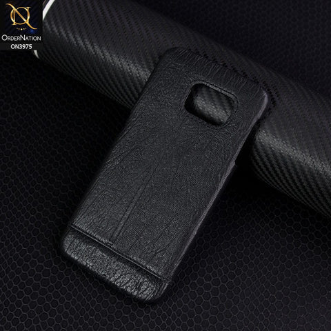 Samsung Galaxy S6 Edge Cover - Black - New Leather Texture Embroidery Style Look Protective Hard Case