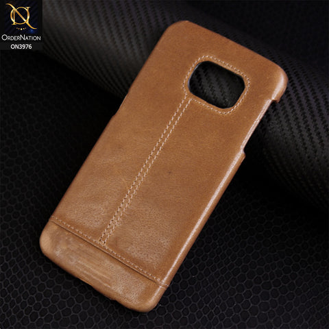 Samsung Galaxy S6 Edge Cover - Brown - New Leather Texture Embroidery Style Look Protective Hard Case