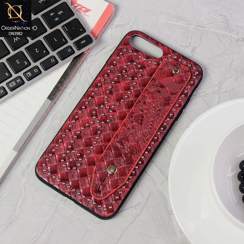 iPhone 8 Plus / 7 Plus Cover - Red - Premium Leather Texture Shiny Stones Case With Mobile Holding Belt