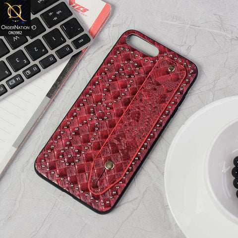 iPhone 8 Plus / 7 Plus Cover - Red - Premium Leather Texture Shiny Stones Case With Mobile Holding Belt