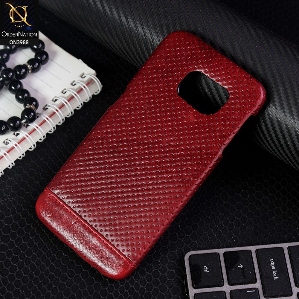 Samsung Galaxy S6 Edge Cover - Red - New Leather Texture Doted Design Protective Case