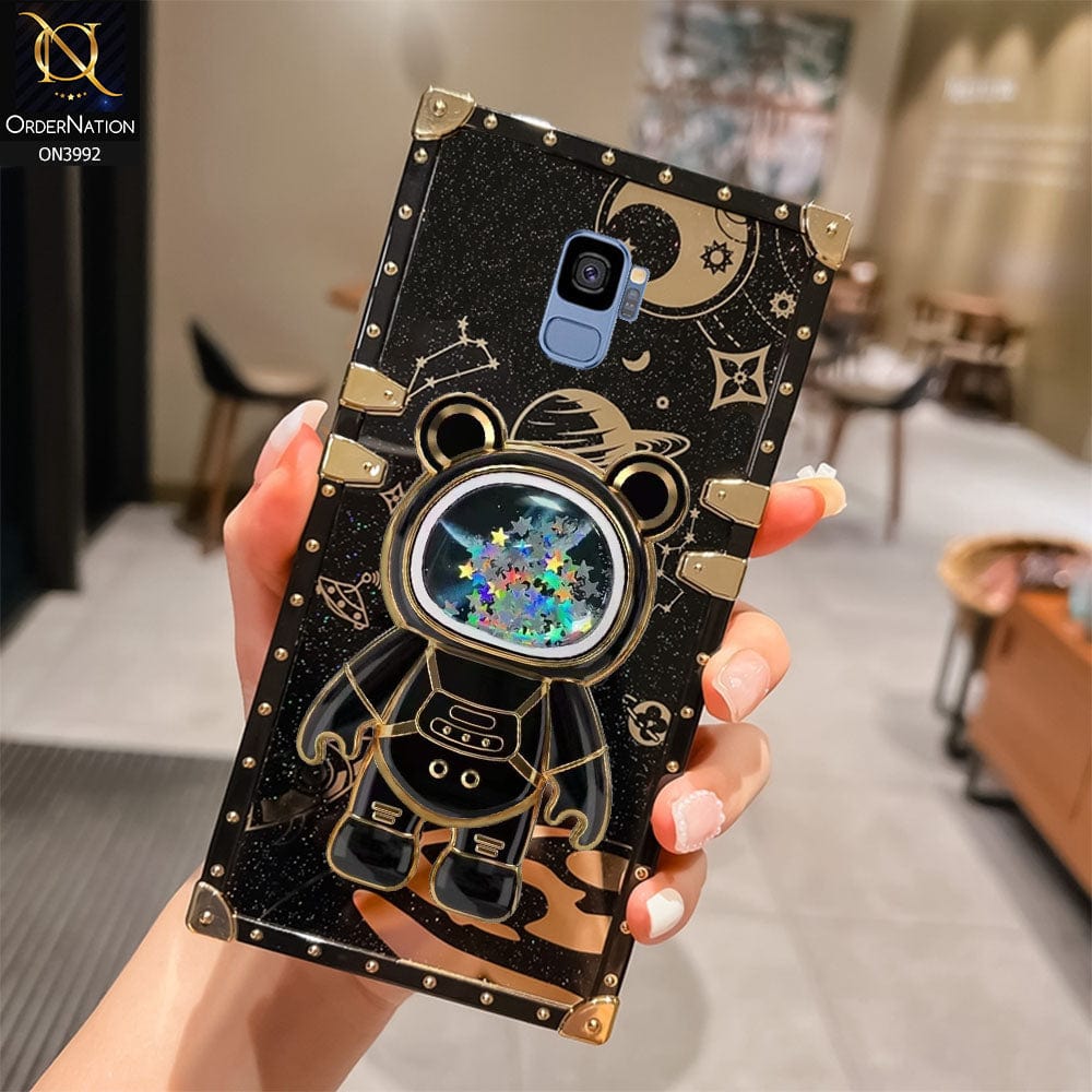 Samsung Galaxy S9 Cover - Black - New Luxury Space Case With Astronode Cute Folding Stand Holder Case