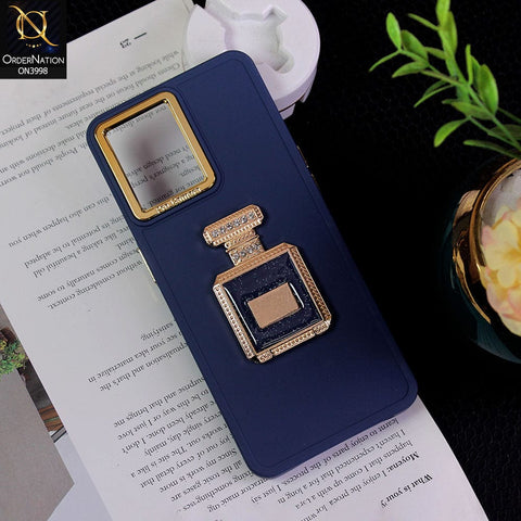 Oppo Reno 7 4G Cover - Blue - New Electroplating Camera Ring  Soft Silicon Case With Shiny Rime Stones Mobile Stand