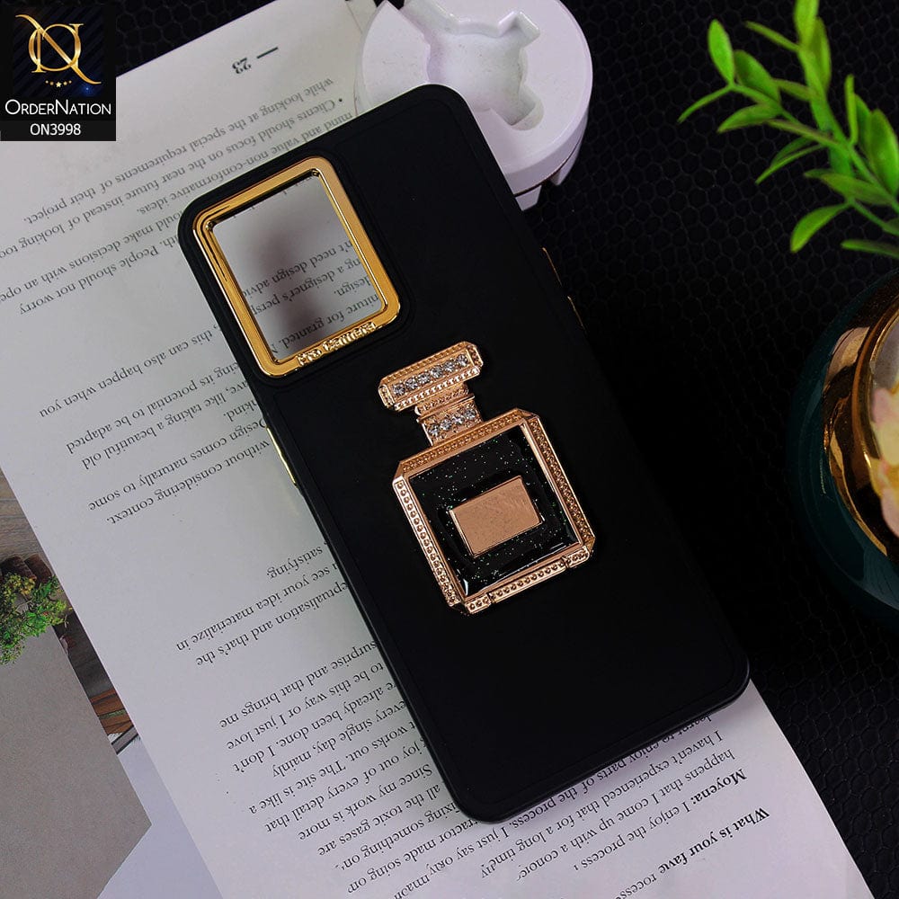 Vivo Y21t Cover - Black - New Electroplating Camera Ring  Soft Silicon Case With Shiny Rime Stones Mobile Stand