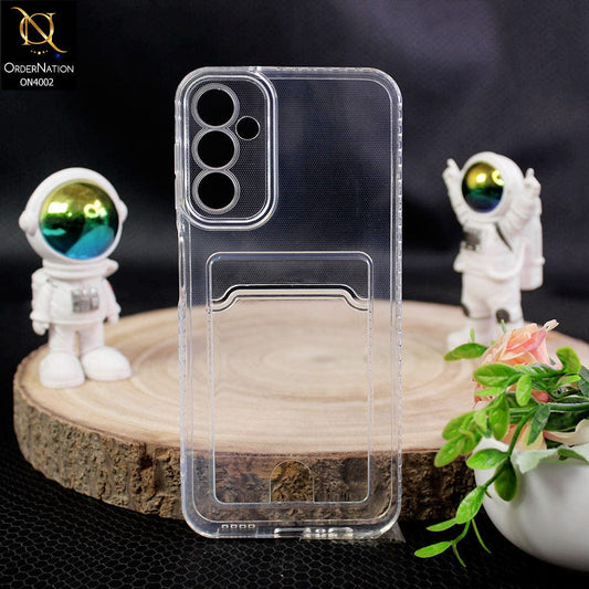 Samsung Galaxy A14 5G Cover - Transparent - Soft 4D Design Smart Pocket Card Holder Transparent Clear Soft Case