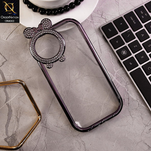 iPhone 12 Pro Cover - Purple -New Bling Bling Shiny Rime Stones Camera Ring Soft Silicon Case With Clear Back