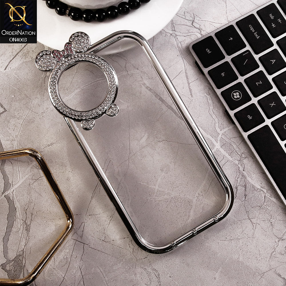 iPhone 12 Cover - Silver -New Bling Bling Shiny Rime Stones Camera Ring Soft Silicon Case With Clear Back