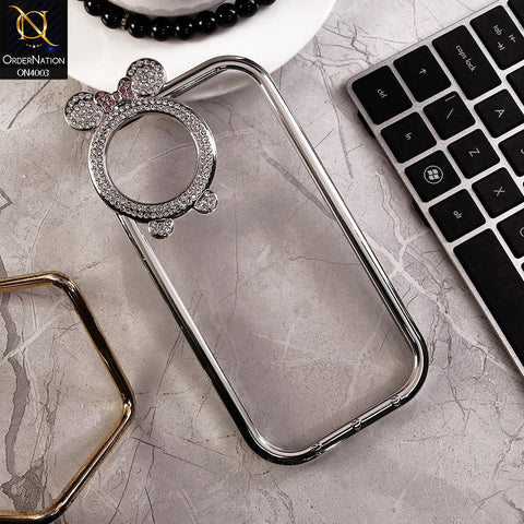 iPhone 12 Cover - Silver -New Bling Bling Shiny Rime Stones Camera Ring Soft Silicon Case With Clear Back