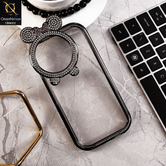 iPhone 15 Pro Cover - Black -New Bling Bling Shiny Rime Stones Camera Ring Soft Silicon Case With Clear Back