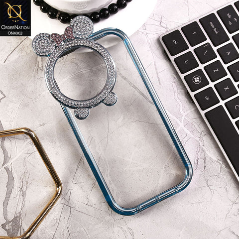 iPhone 15 Pro Cover - Blue -New Bling Bling Shiny Rime Stones Camera Ring Soft Silicon Case With Clear Back