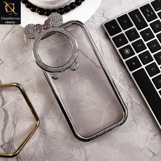 iPhone 15 Pro Cover - Silver -New Bling Bling Shiny Rime Stones Camera Ring Soft Silicon Case With Clear Back