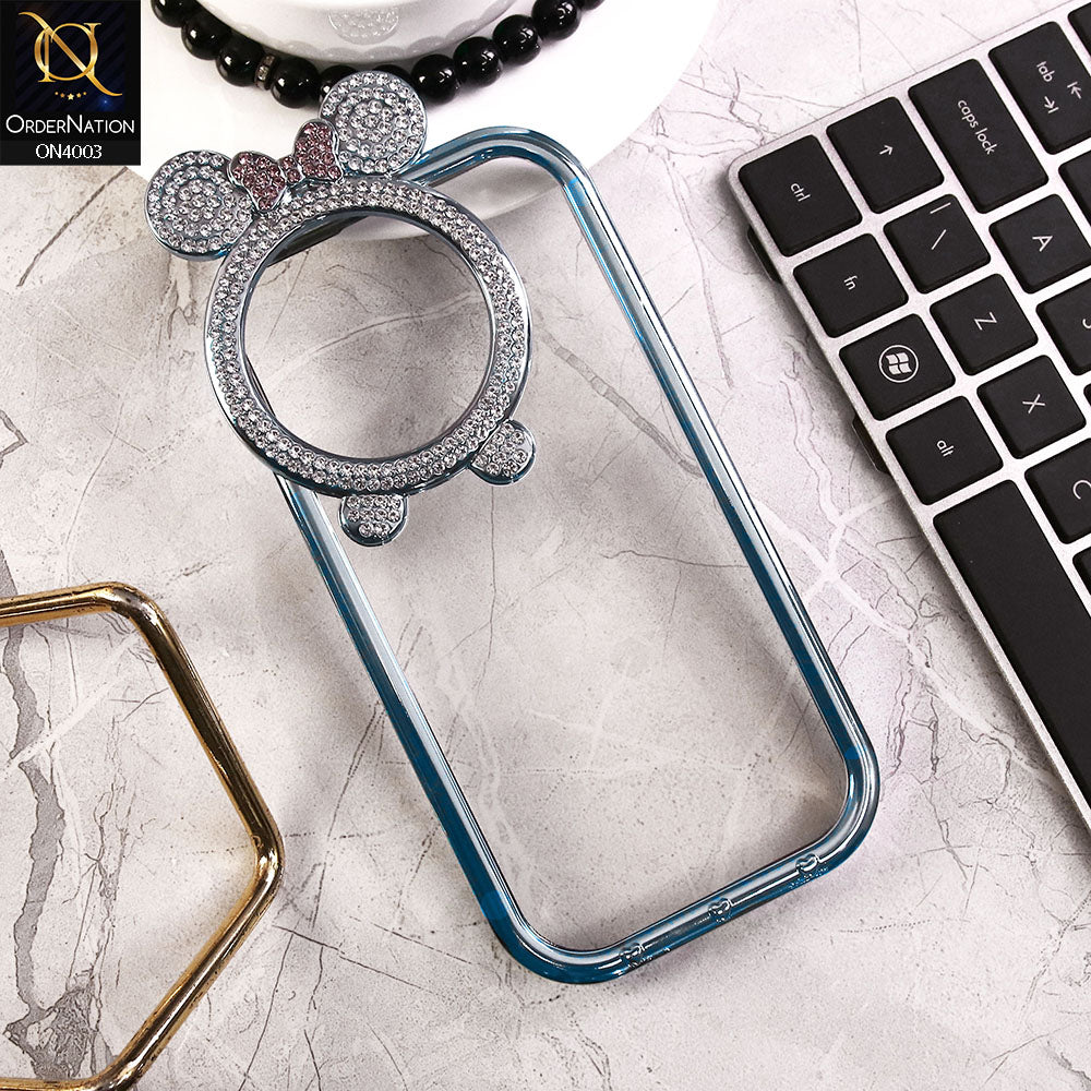 iPhone 15 Pro Max Cover - Blue -New Bling Bling Shiny Rime Stones Camera Ring Soft Silicon Case With Clear Back