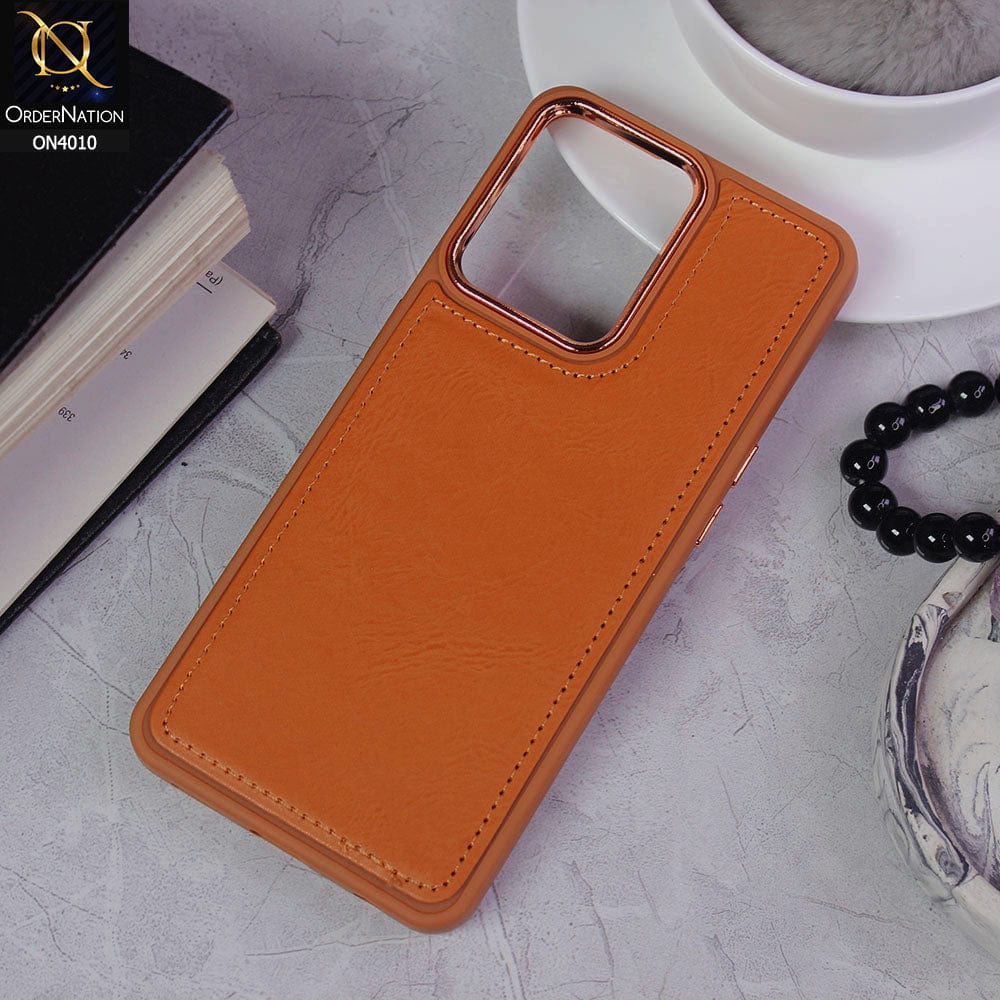 Vivo V23 5G Cover - Mustard - New Electroplated Camera Ring Leather Texture Soft Silicone Case