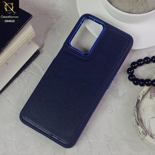 Oppo A16 Cover - Blue - New Electroplated Camera Ring Leather Texture Soft Silicone Case