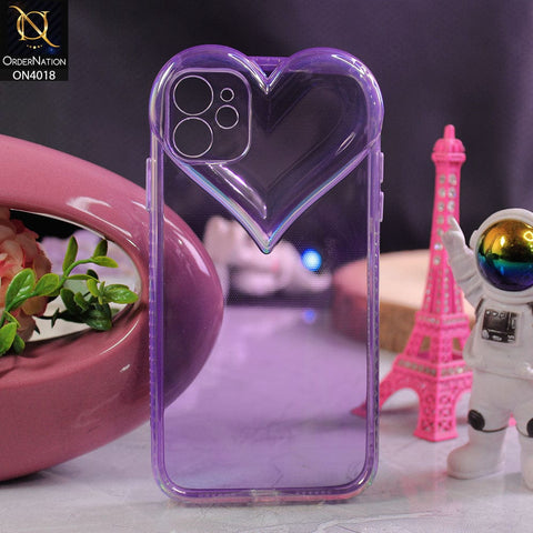 iPhone 12 Cover - Purple - New 3D Love Heart Camera Bumper  Frame Protective Soft Case