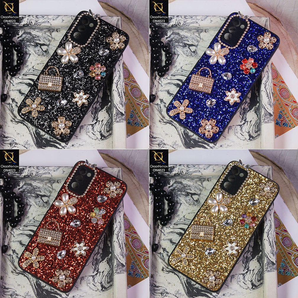 Infinix Note 12 Cover - Black - New Bling Bling Sparkle 3D Flowers Shiny Glitter Texture Protective Case