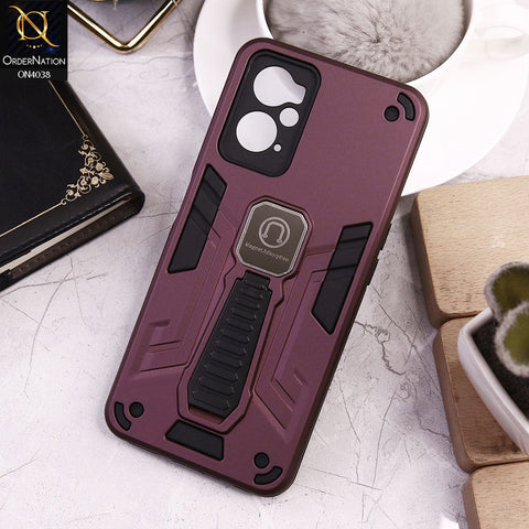 Oppo K10 Cover - Burgundy - Luxury Hybrid Shockproof Magnet Adsorption Stand Case