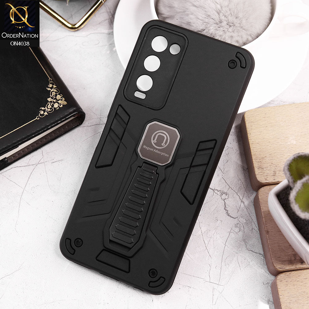 Tecno Camon 18P Cover - Black - Luxury Hybrid Shockproof Magnet Adsorption Stand Case